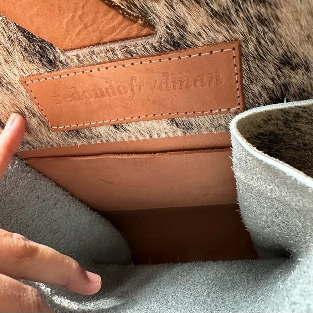 Redondo Frydman calf hair tan leather sling backpack bucket bag shoulder - Picture 8 of 17